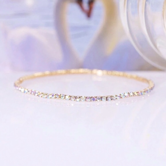 2mm Ultra thin Diamond Rhinestone Elastic Bracelet Glass Diamonds Dainty - Picture 4 of 5